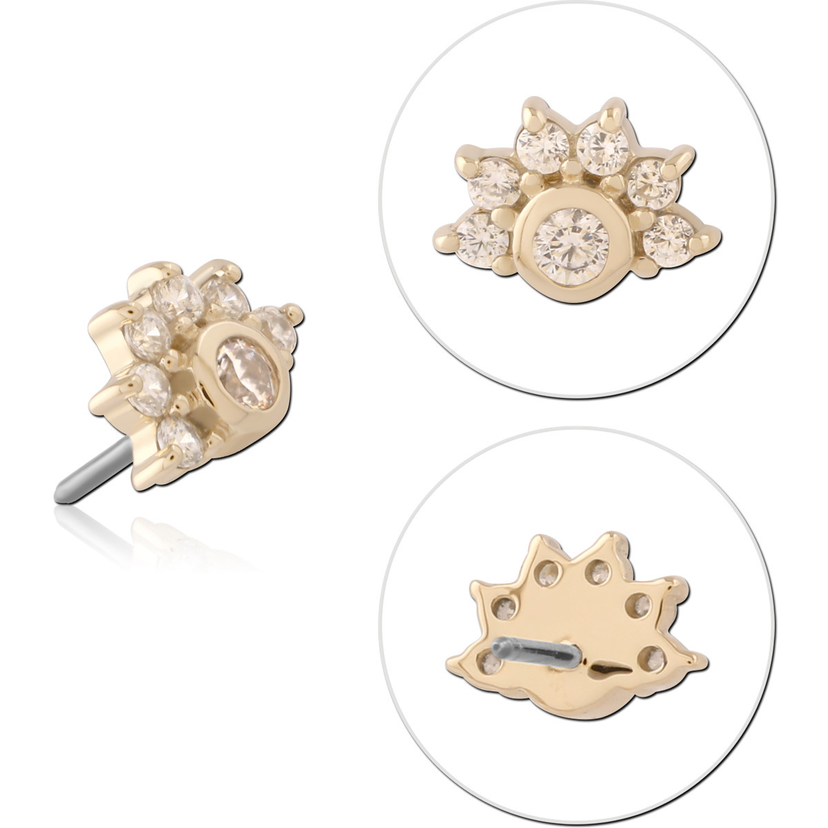 14K YELLOW GOLD JEWELED ATTACHMENT TITANIUM THREADLESS PINS
