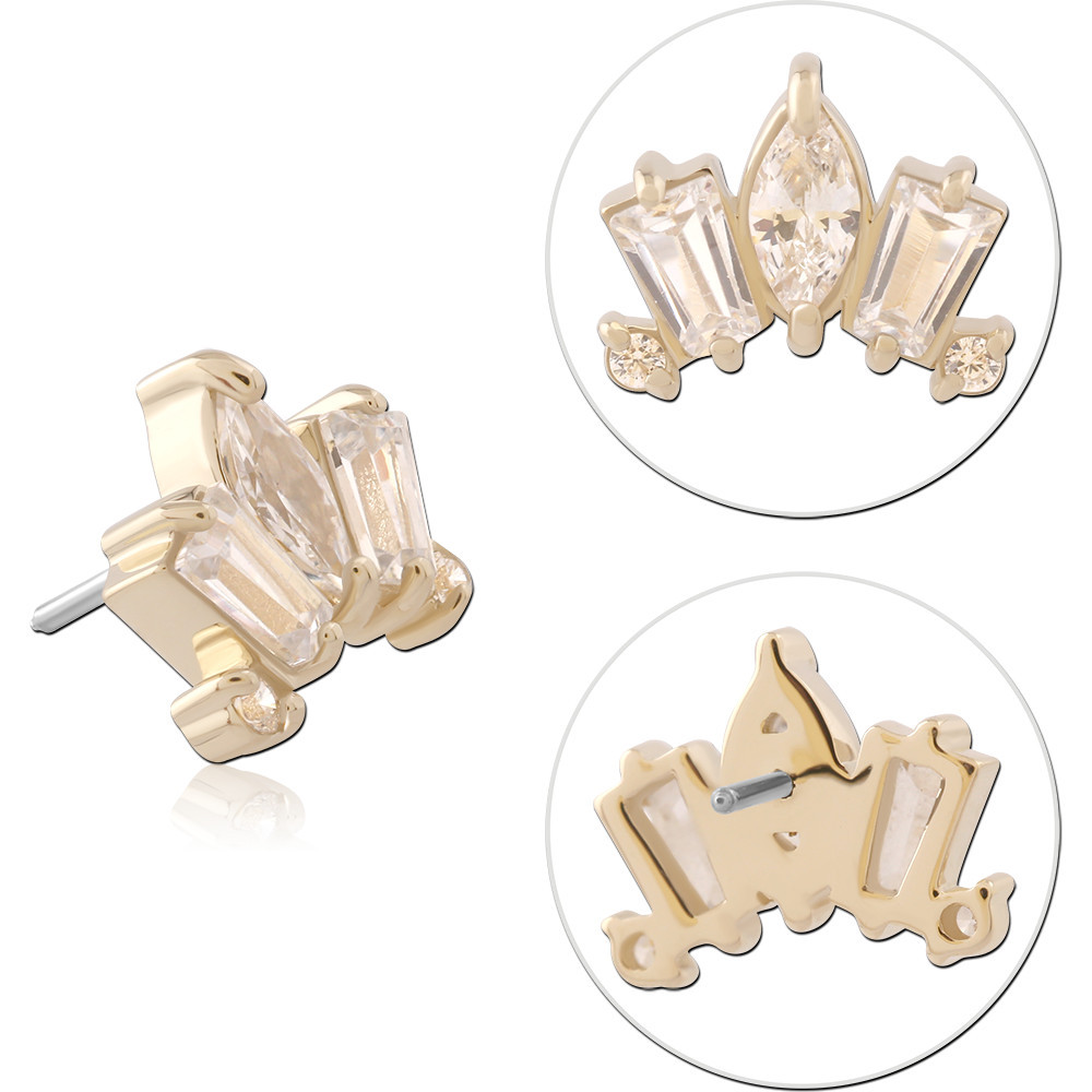 14K YELLOW GOLD THREADLESS TOP MARQUISE AND BAGUETTE GEM CROWN CLUSTER
