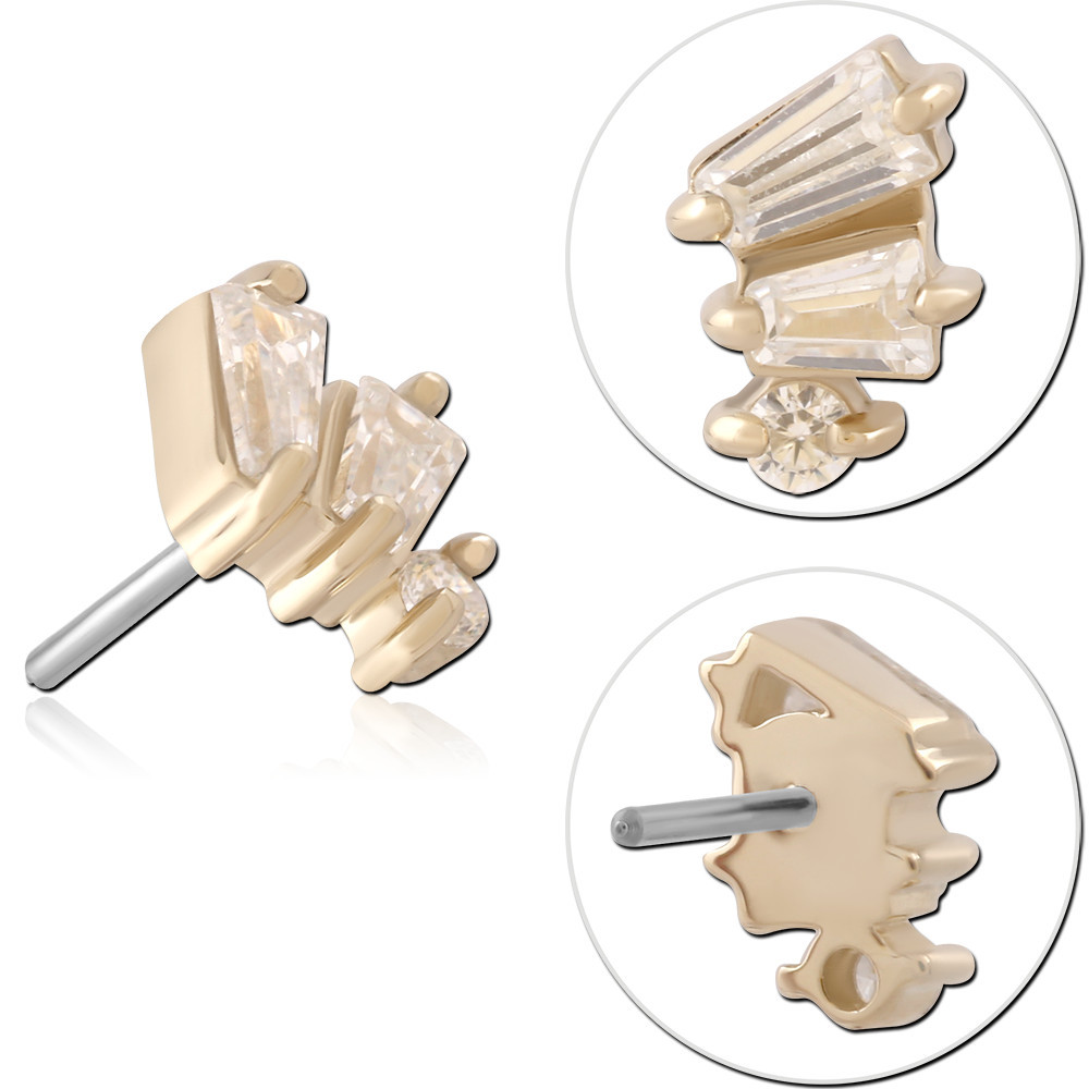 14K YELLOW GOLD JEWELED ATTACHMENT TITANIUM THREADLESS PINS