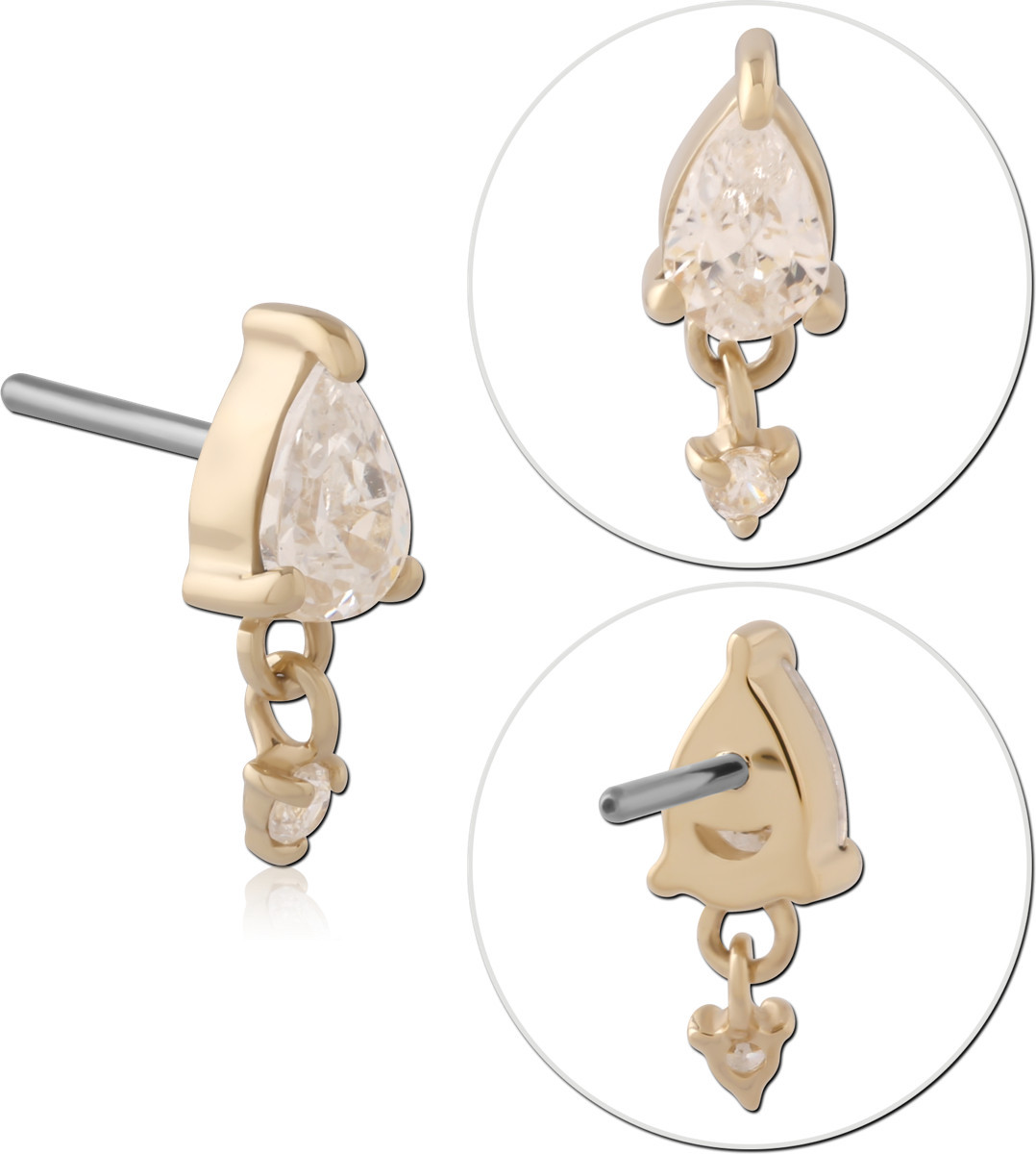 14K YELLOW GOLD JEWELED ATTACHMENT TITANIUM THREADLESS PINS