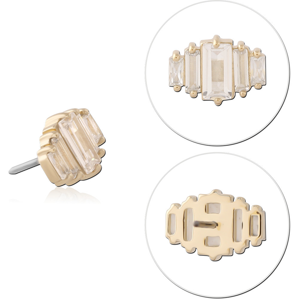 14K YELLOW GOLD JEWELED ATTACHMENT TITANIUM THREADLESS PINS