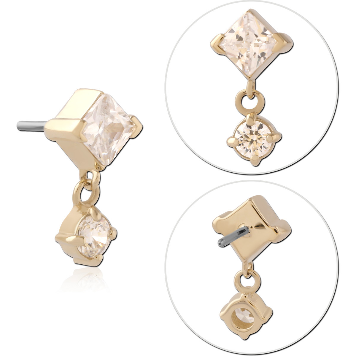14K YELLOW GOLD JEWELED ATTACHMENT TITANIUM THREADLESS PIN