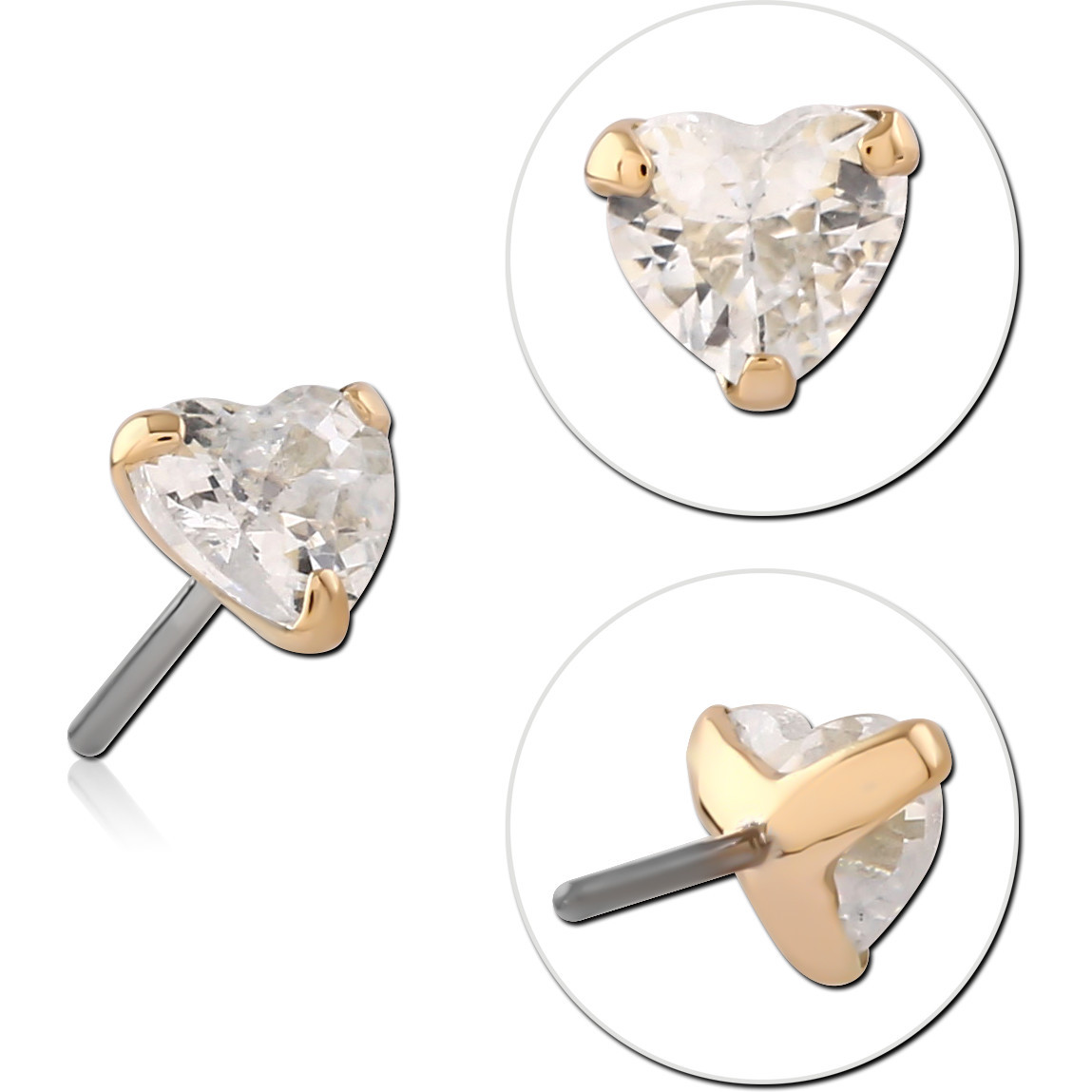14K GOLD JEWELED ATTACHMENT TITANIUM THREADLESS PIN - HEART