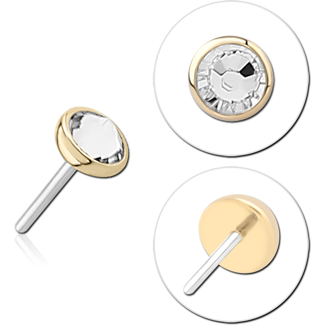 14K YELLOW GOLD THREADLESS TOP BEZEL SET ROUND CLEAR GEM