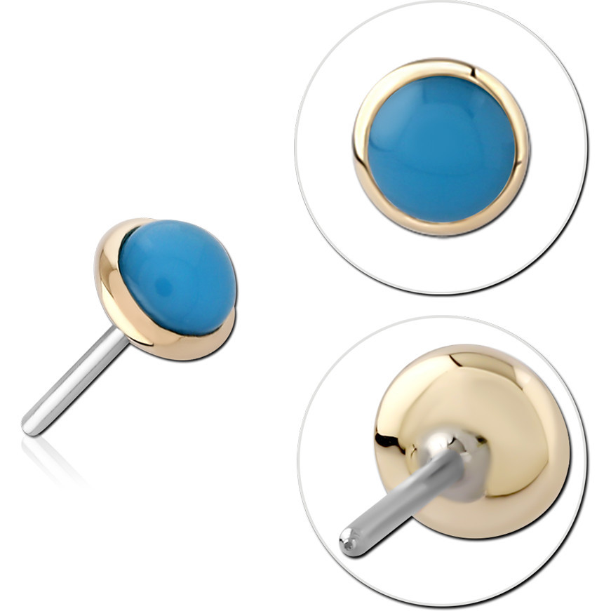 14K GOLD SEMI PRECIOUS CABOCHON ATTACHMENT TITANIUM THREADLESS PIN