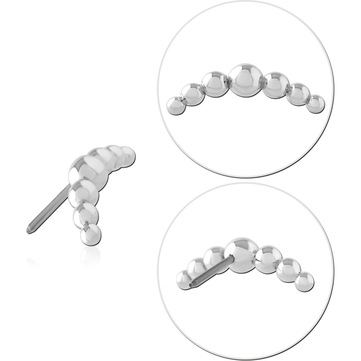 14K WHITE GOLD THREADLESS TOP GRADUATED BEAD ARC POLISHED DESIGN