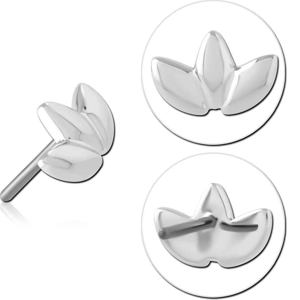 14K WHITE GOLD TOP WITH TITANIUM THREADLESS PIN TRIPLE LEAF