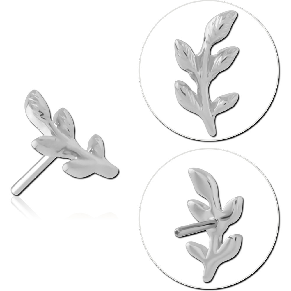 14K WHITE GOLD THREADLESS ATTACHMENT LEAF BRANCH TEXTURED DETAILING DESIGN