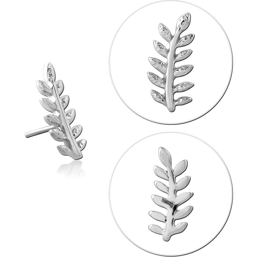 14K WHITE GOLD THREADLESS ATTACHMENT FERN LEAF ROW TEXTURED DETAILING