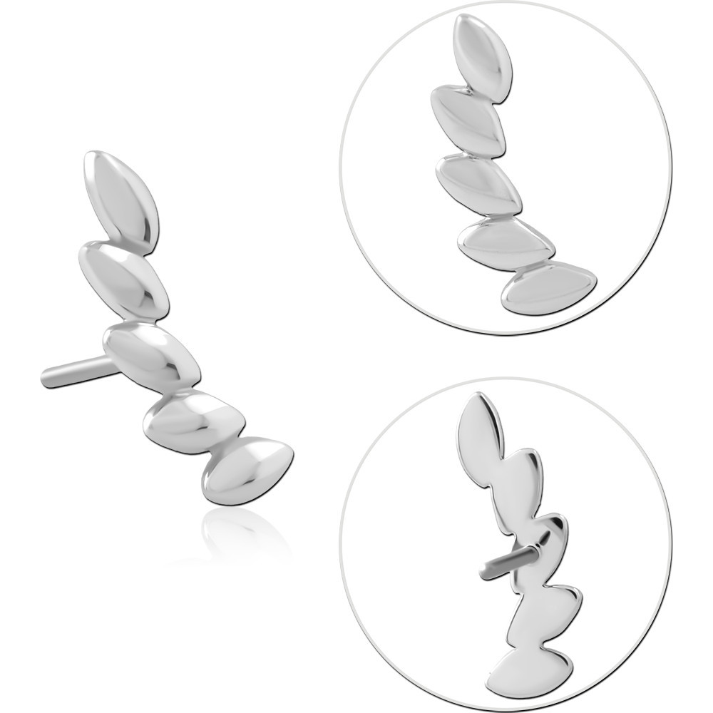 14K WHITE GOLD TOP WITH TITANIUM THREADLESS PIN CURVED LEAF ROW