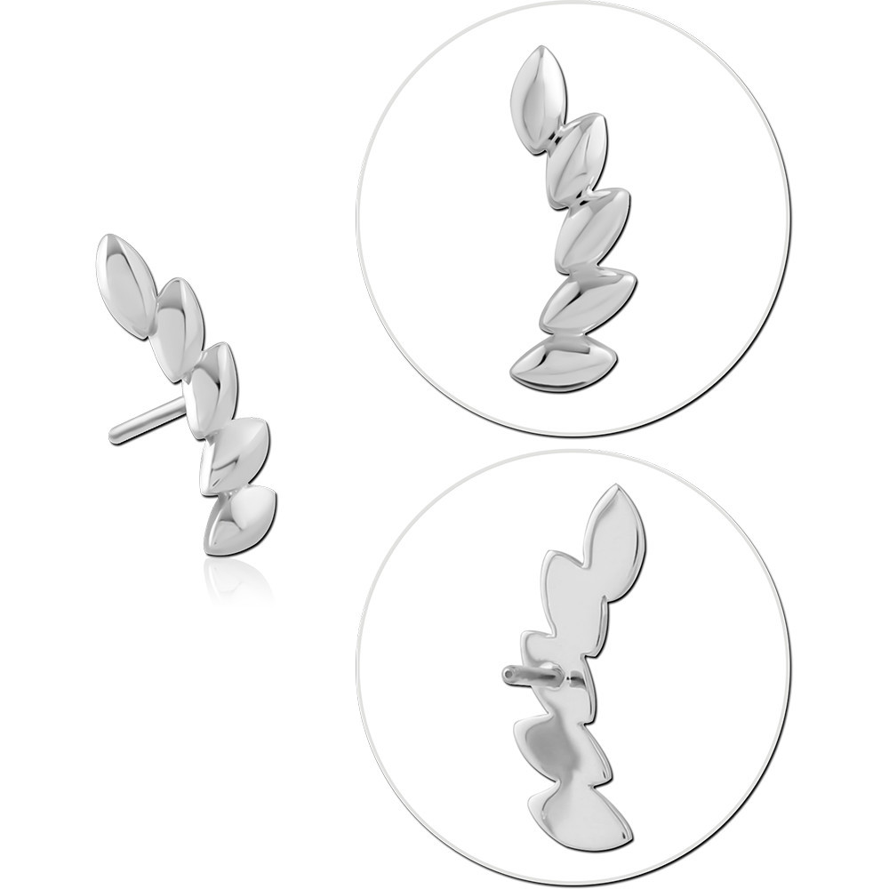 14K WHITE GOLD THREADLESS ATTACHMENT CURVED MARQUISE LEAF CLUSTER DESIGN