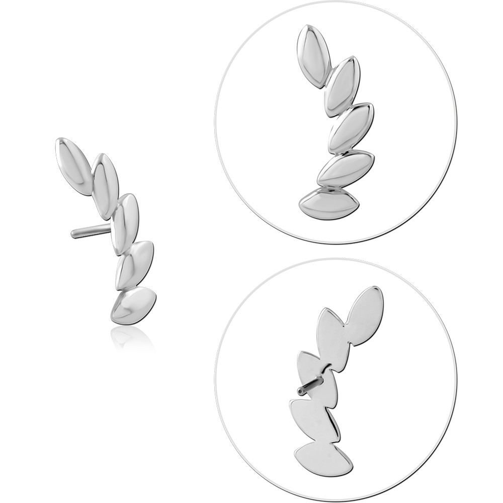 14K WHITE GOLD THREADLESS ATTACHMENT MARQUISE LEAF CLIMBER CURVE DESIGN