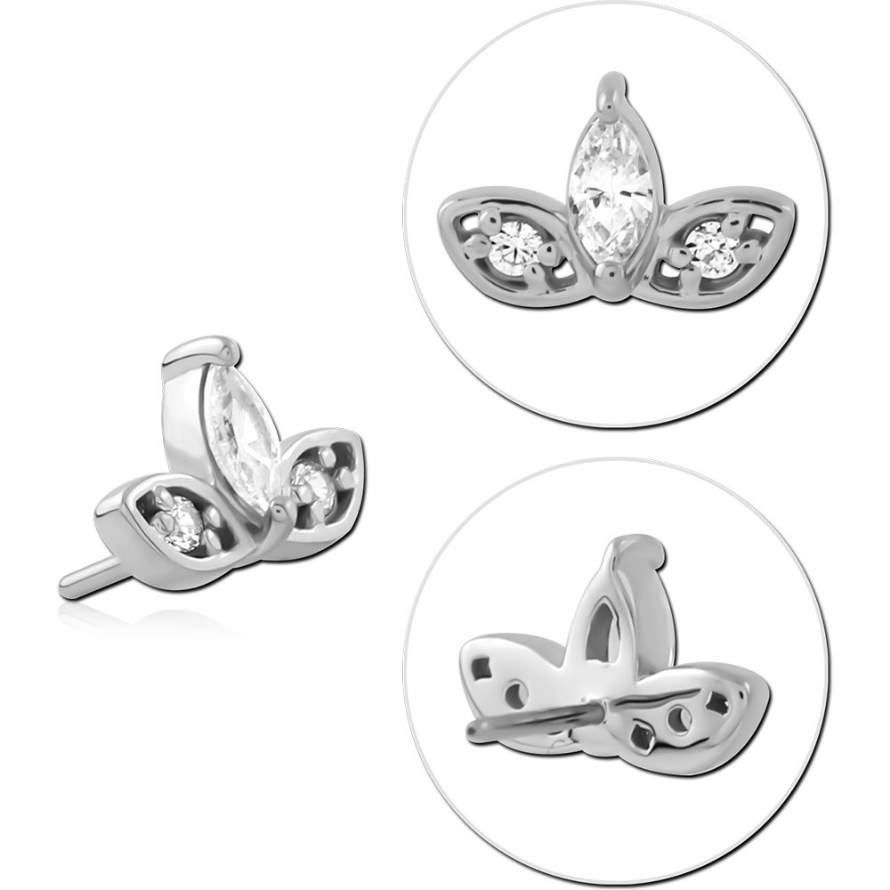 14K WHITE GOLD THREADLESS TOP TRIPLE PETAL MARQUISE AND ROUND GEMS