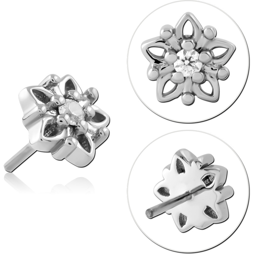 14K WHITE GOLD JEWELED ATTACHMENT SIZE 4X4.3MM WITH TITANIUM THREADLESS PINS