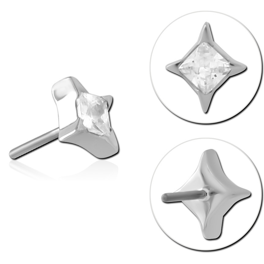 14K WHITE GOLD TOP WITH TITANIUM THREADLESS PIN KITE PRINCESS CUT GEM