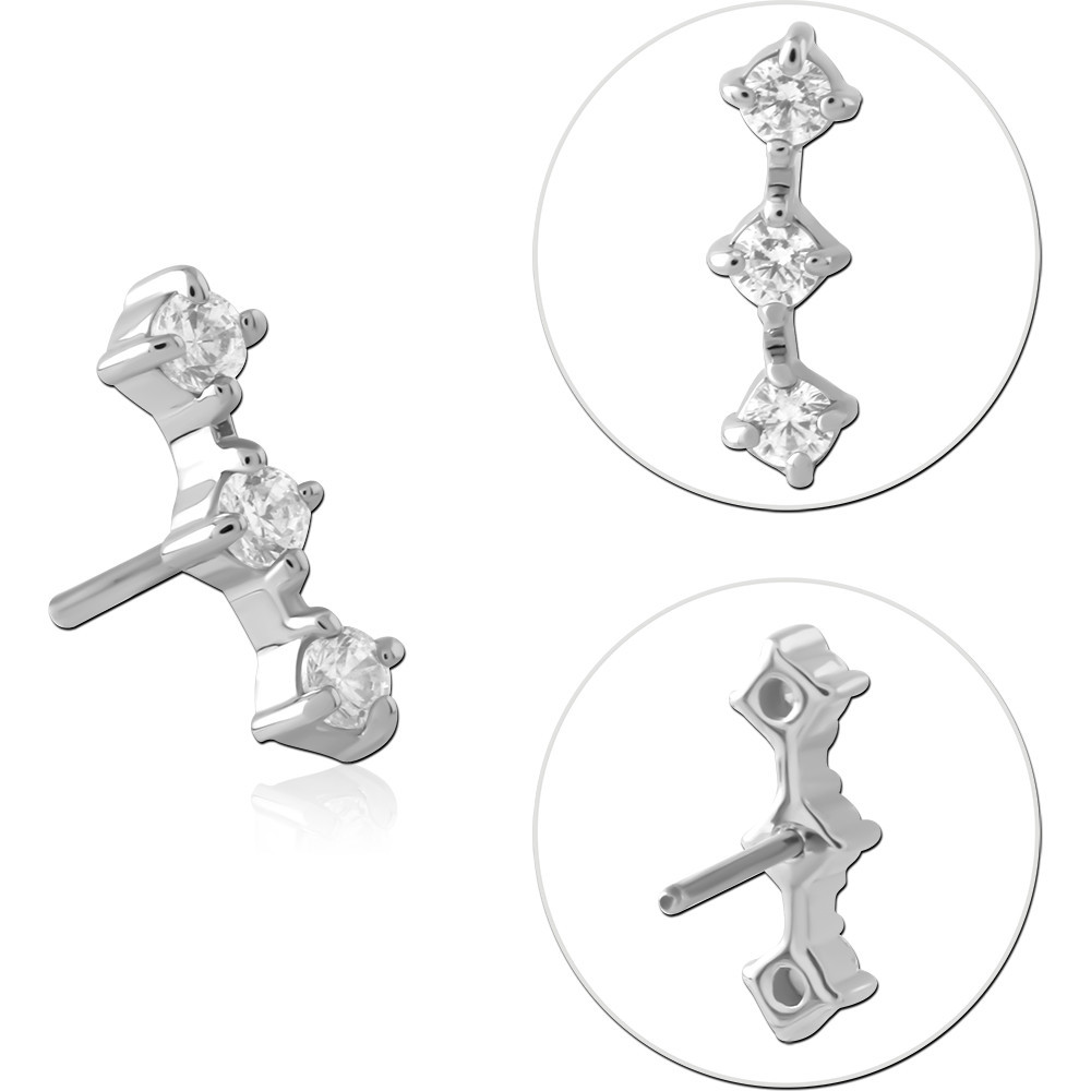 14K WHITE GOLD THREADLESS TOP TRIPLE BLACK GEM PRONG SET CURVE