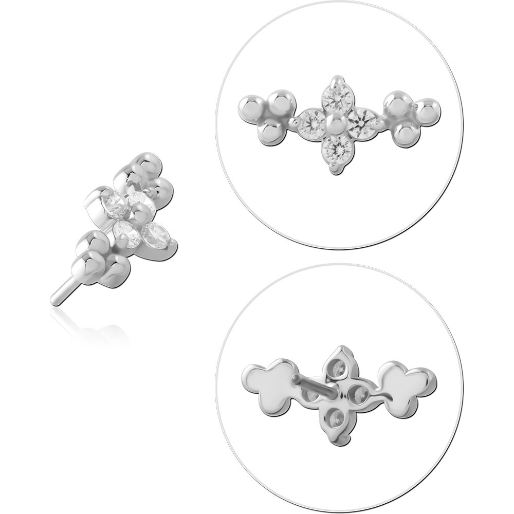 14K WHITE GOLD THREADLESS TOP FLORAL CLUSTER PRONG SET GEMS