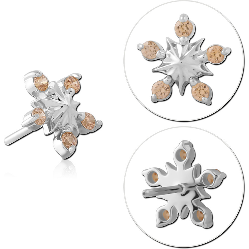 14K WHITE GOLD TOP WITH TITANIUM THREADLESS PIN SNOWFLAKE SIX GEM TIPS