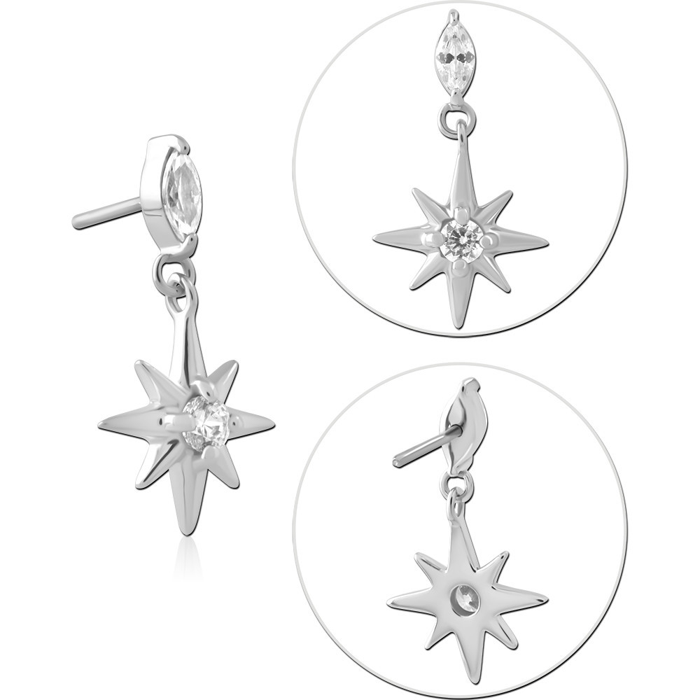 14K WHITE GOLD MARQUISE AND STAR DANGLE GEM TOP WITH TITANIUM THREADLESS PIN