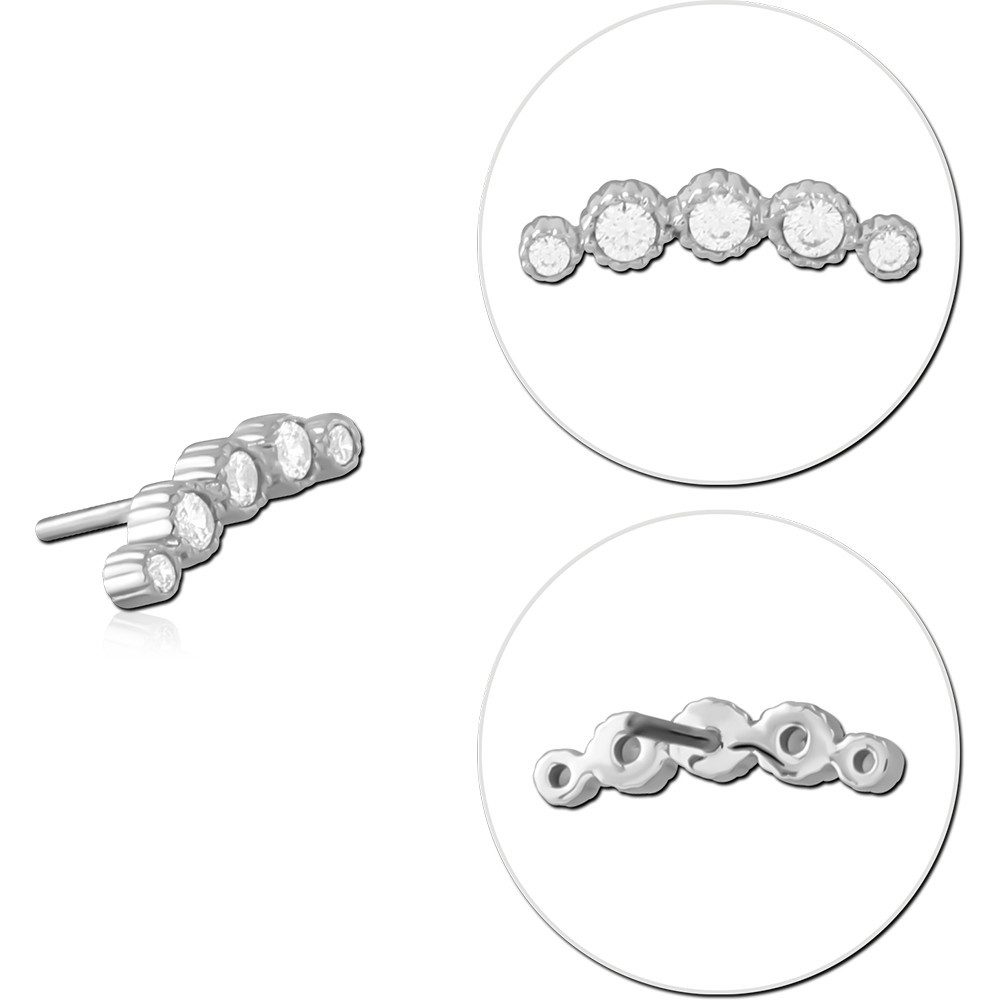 14K WHITE GOLD THREADLESS ATTACHMENT FIVE ROUND GEMS BEADED GRADUATED ARC