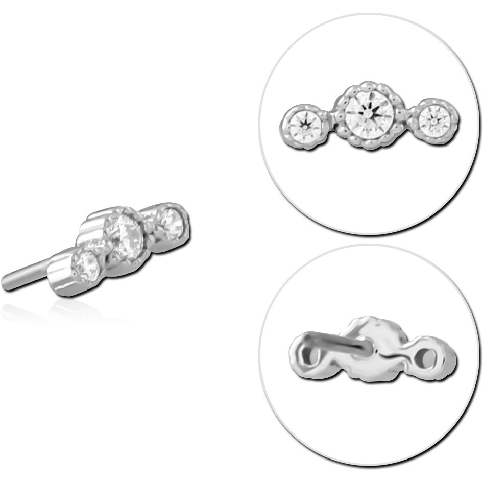 14K WHITE GOLD THREADLESS ATTACHMENT TRIO ROUND GEMS BEADED HALO CENTER