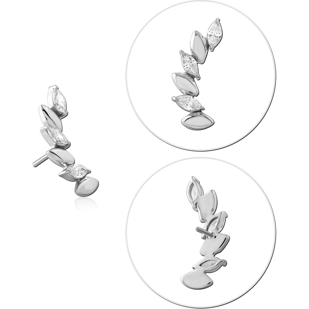 14K WHITE GOLD THREADLESS ATTACHMENT LEAF VINE CURVE MARQUISE GEMS LEFT