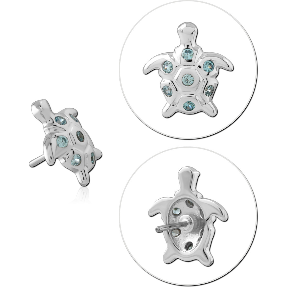 14K WHITE GOLD TOP WITH TITANIUM THREADLESS PIN JEWELED TURTLE