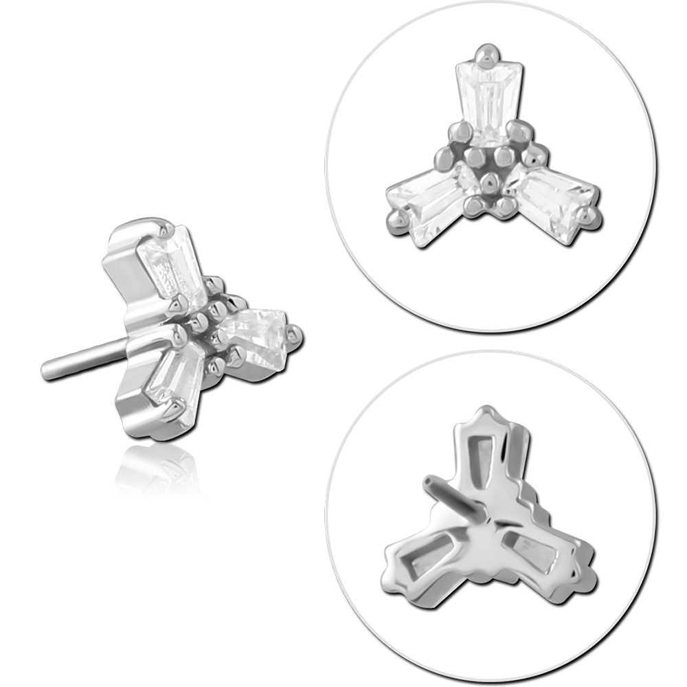 14K WHITE GOLD THREADLESS ATTACHMENT BAGUETTE GEM TRIANGULAR CLUSTER DESIGN