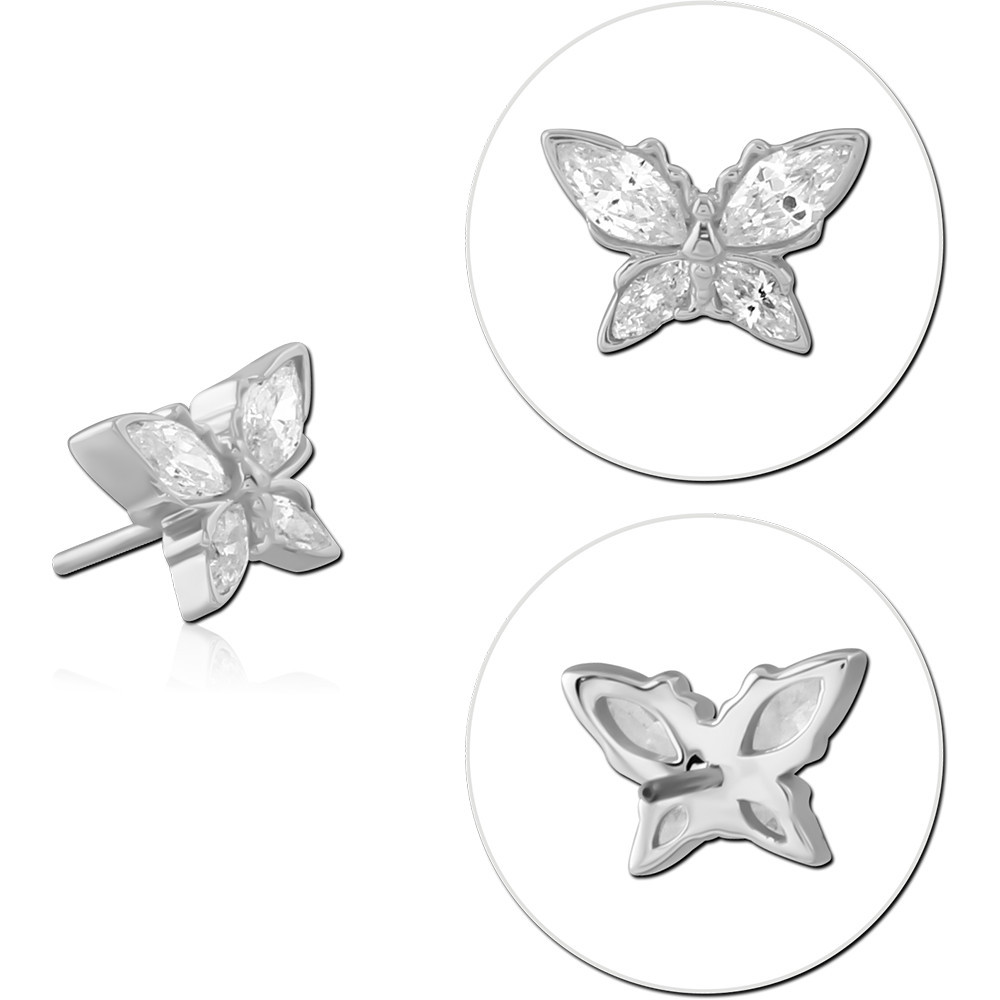 14K WHITE GOLD THREADLESS ATTACHMENT MARQUISE GEM BUTTERFLY CLUSTER DESIGN