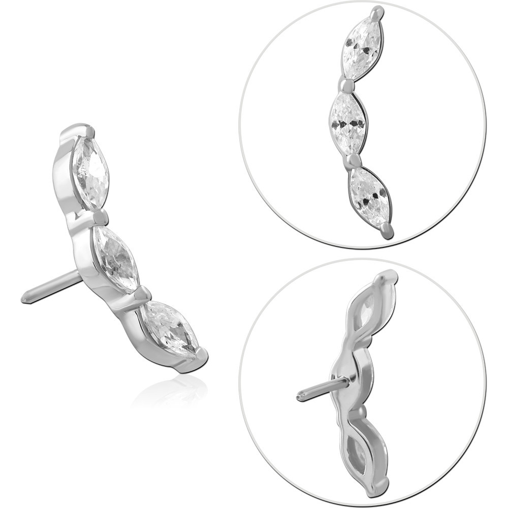 14K WHITE GOLD JEWELED ATTACHMENT TITANIUM THREADLESS PINS