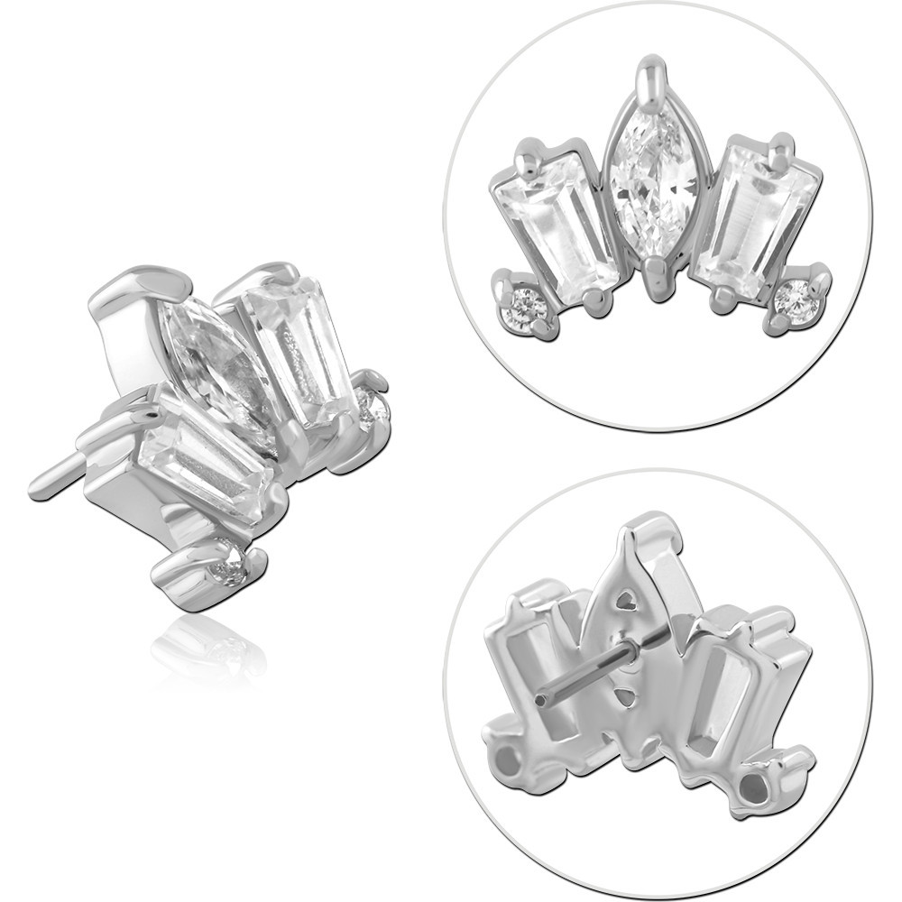 14K WHITE GOLD JEWELED ATTACHMENT TITANIUM THREADLESS PINS