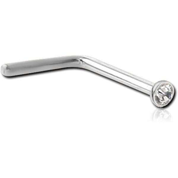 18K WHITE GOLD 90 DEGREE NOSE STUD WITH 1.6MM BEZEL SET DIAMOND