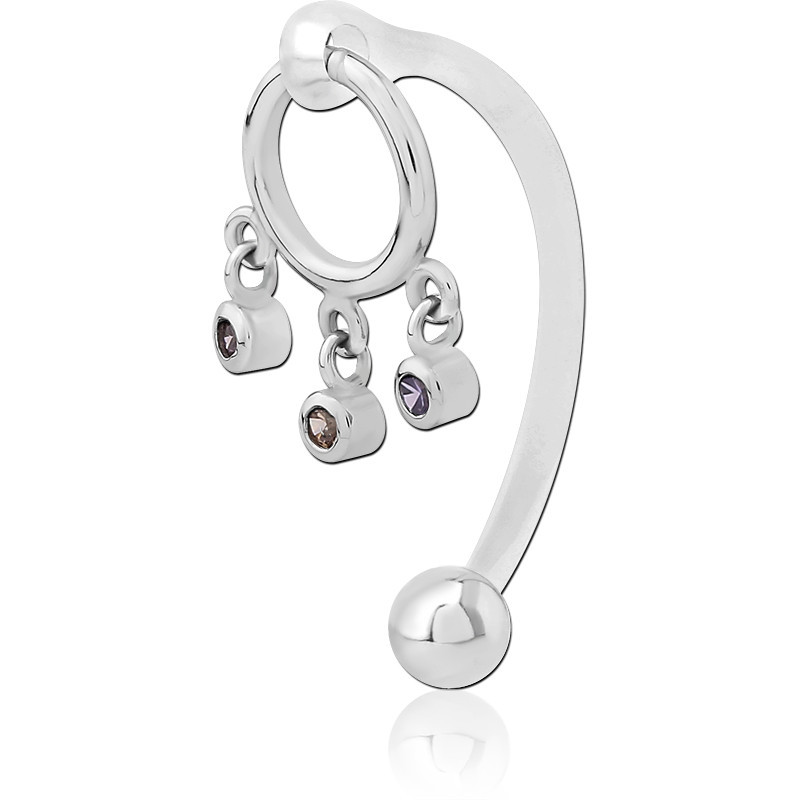 STAINLESS STEEL CHARMS WITH BIOFLEX VERTICAL HOOD BANANA WITH TRIPLE BEZEL GEM DANGLES