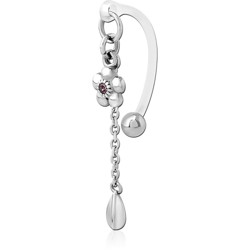 SURGICAL STEEL DANGLE WITH BIOFLEX CURVED BARBELL WITH FLOWER CHAIN CHARM