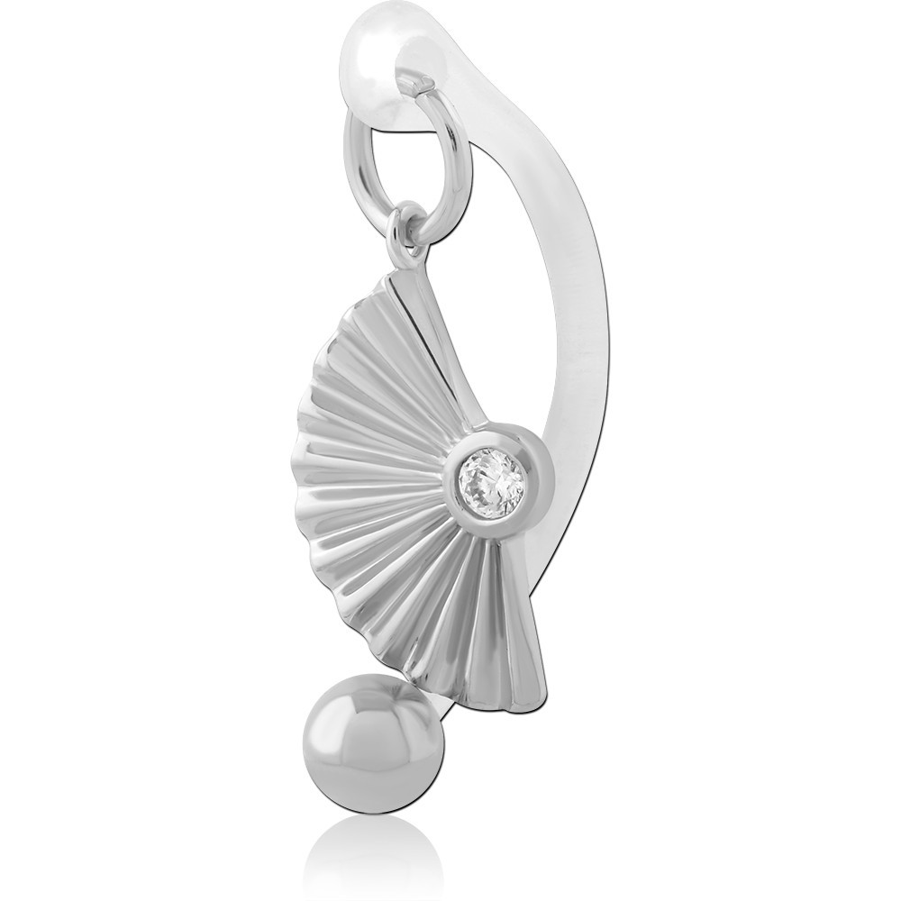 316L SURGICAL STEEL TOP WITH BIOFLEX CURVED BARBELL WITH FAN GEM CHARM