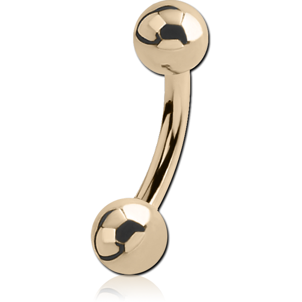 14K GOLD CURVED BARBELL WITH HOLLOW BALLS