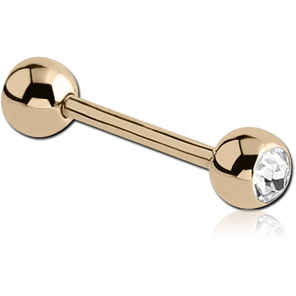 14K GOLD DOUBLE JEWELED MICRO BARBELL
