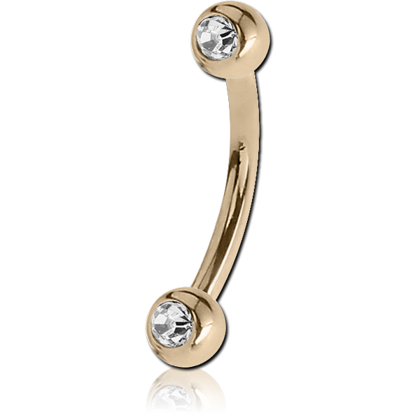 14K GOLD DOUBLE SIDE JEWELLED CURVED MICRO BARBELL