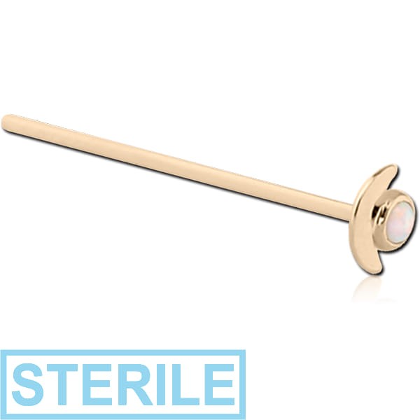 STERILE 14K GOLD JEWELLED STRAIGHT NOSE STUD - CRESCENT