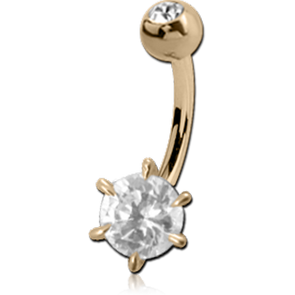18K GOLD ROUND PRONG SET CZ NAVEL BANANA WITH JEWELLED TOP BALL