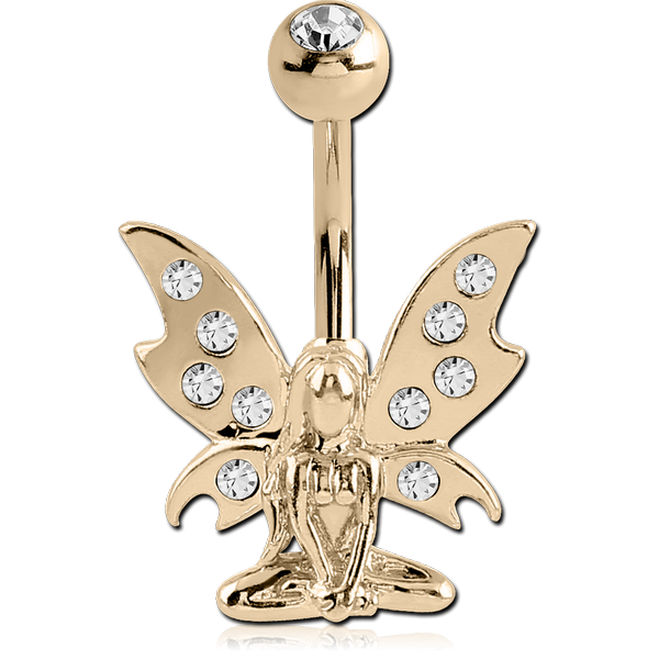 18K GOLD CZ FAIRY NAVEL BANANA WITH JEWELLED TOP BALL