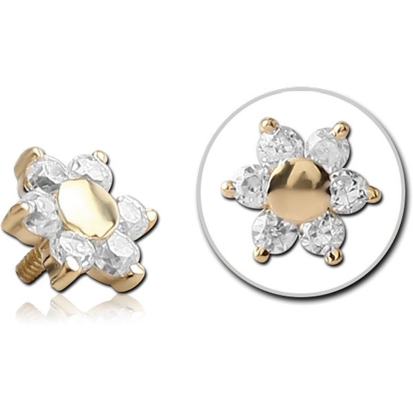 18K GOLD FLOWER JEWELLED ATTACHMENT FOR 1.6MM INTERNALLY THREADED PINS