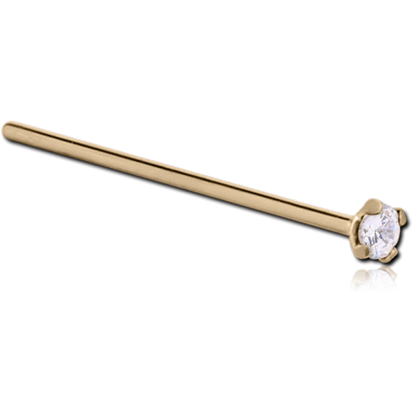 18K GOLD 1.5MM PRONG SET JEWELLED STRAIGHT LARGE NOSE STUD