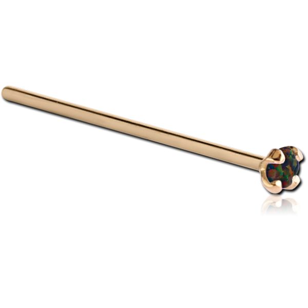 18K GOLD 2MM PRONG SET SYNTHETIC OPAL JEWELLED STRAIGHT NOSE STUD