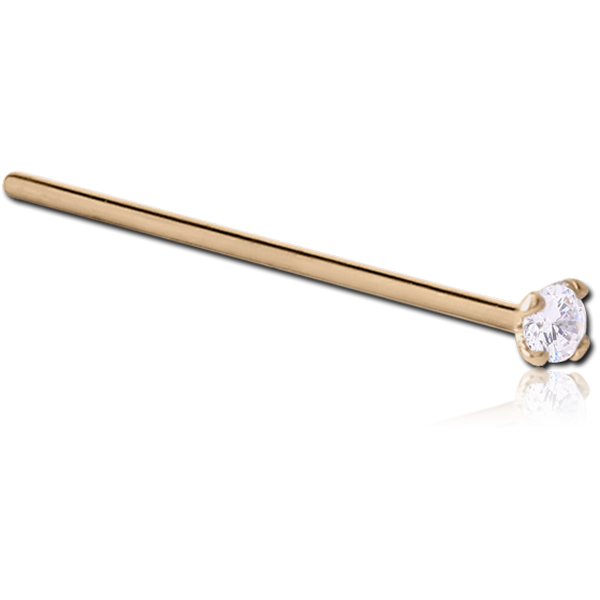 18K GOLD 3 MM PRONG SET JEWELLED STRAIGHT NOSE STUD
