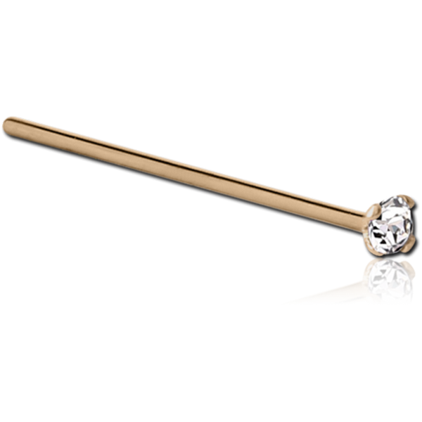 24K GOLD 3 MM PRONG SET JEWELLED STRAIGHT NOSE STUD