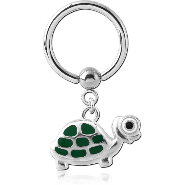 SURGICAL STEEL BALL CLOSURE RING WITH CHARM - TURTLE