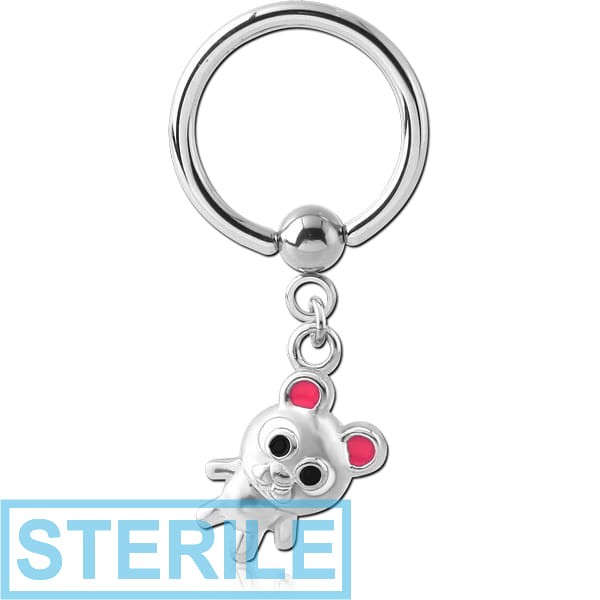 STERILE SURGICAL STEEL BALL CLOSURE RING WITH CHARM - BEAR