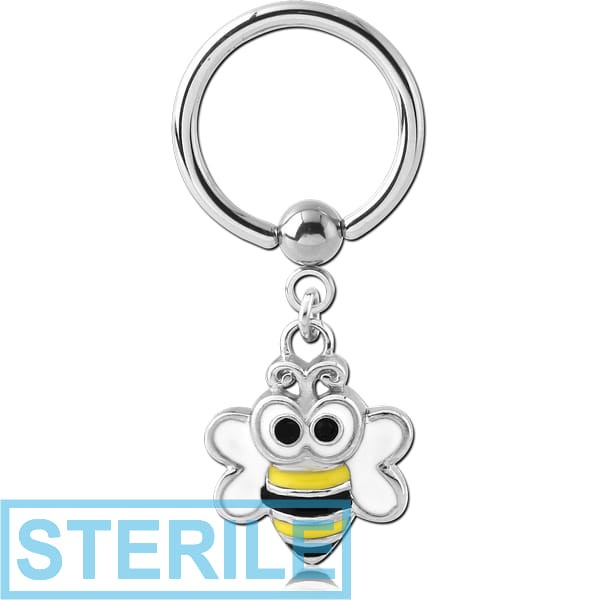 STERILE SURGICAL STEEL BALL CLOSURE RING WITH CHARM - BEE