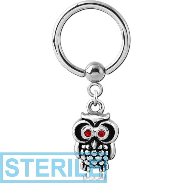 STERILE SURGICAL STEEL BALL CLOSURE RING WITH CHARM - OWL